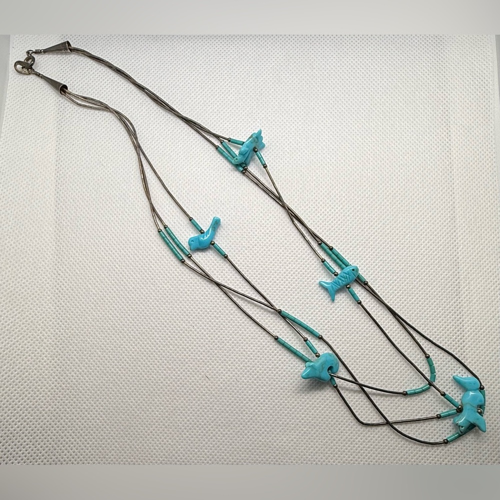 Authentic Native American Turquoise Animal Charm fetish Necklace
